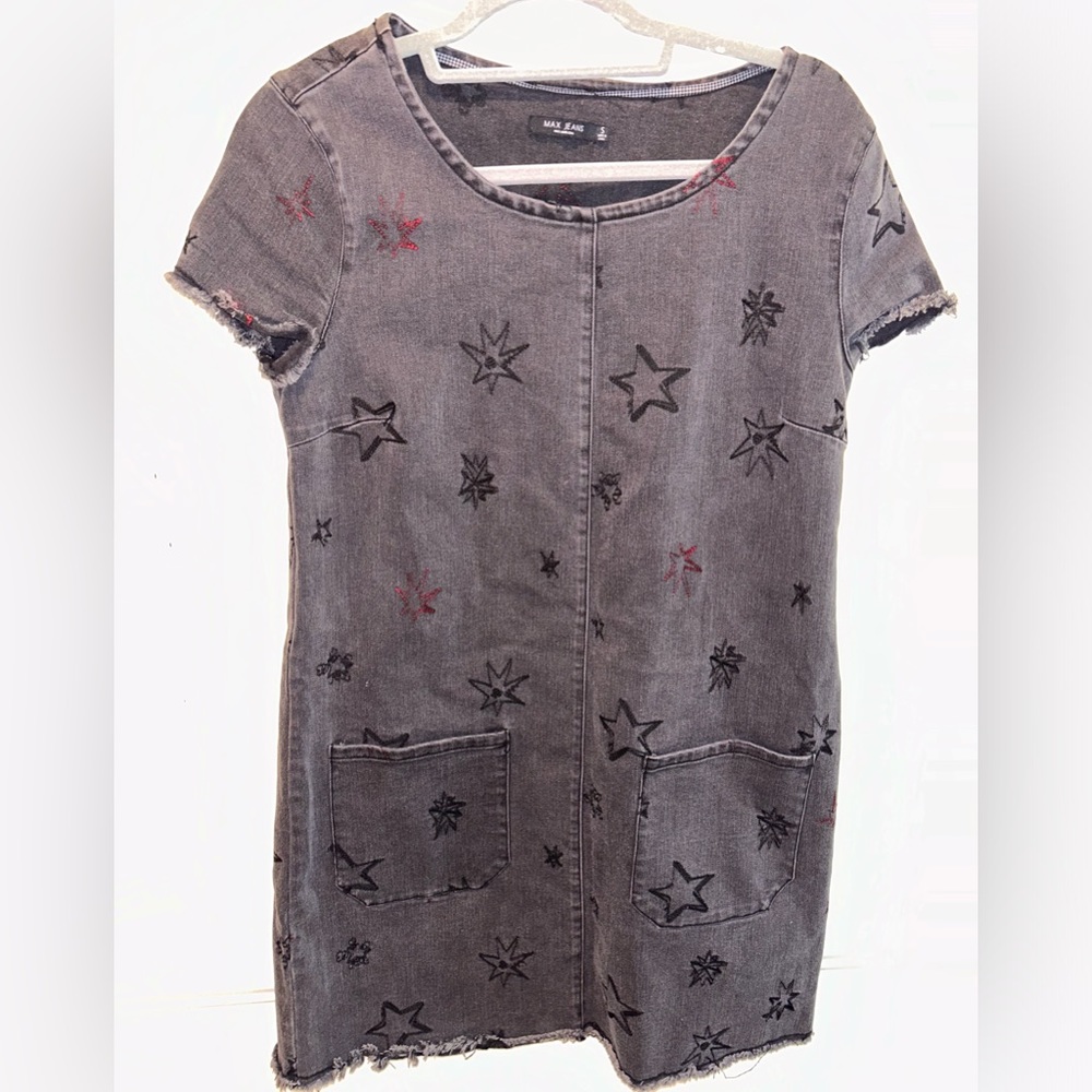 Black embroidered jean dress